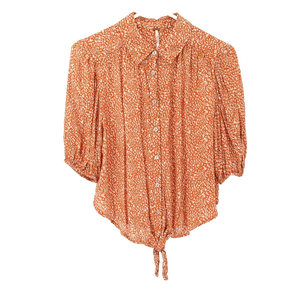 Free People Blouse Top SZ S Button Up Tie Front Western Coastal Cowgirl Boho